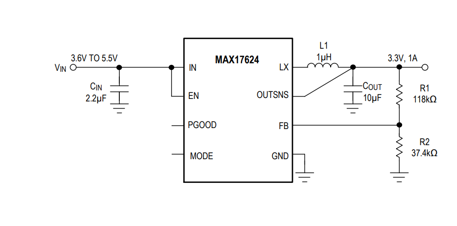 应用电路图 - Vishay / Siliconix SiC476/SiC477/SiC478/SiC479 microBUCK®转换器